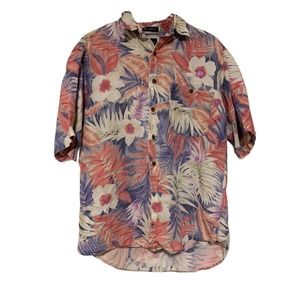 Kenneth Gordon Medium Heirloom Linen Blend Button Up Shirt Red White Blue Floral